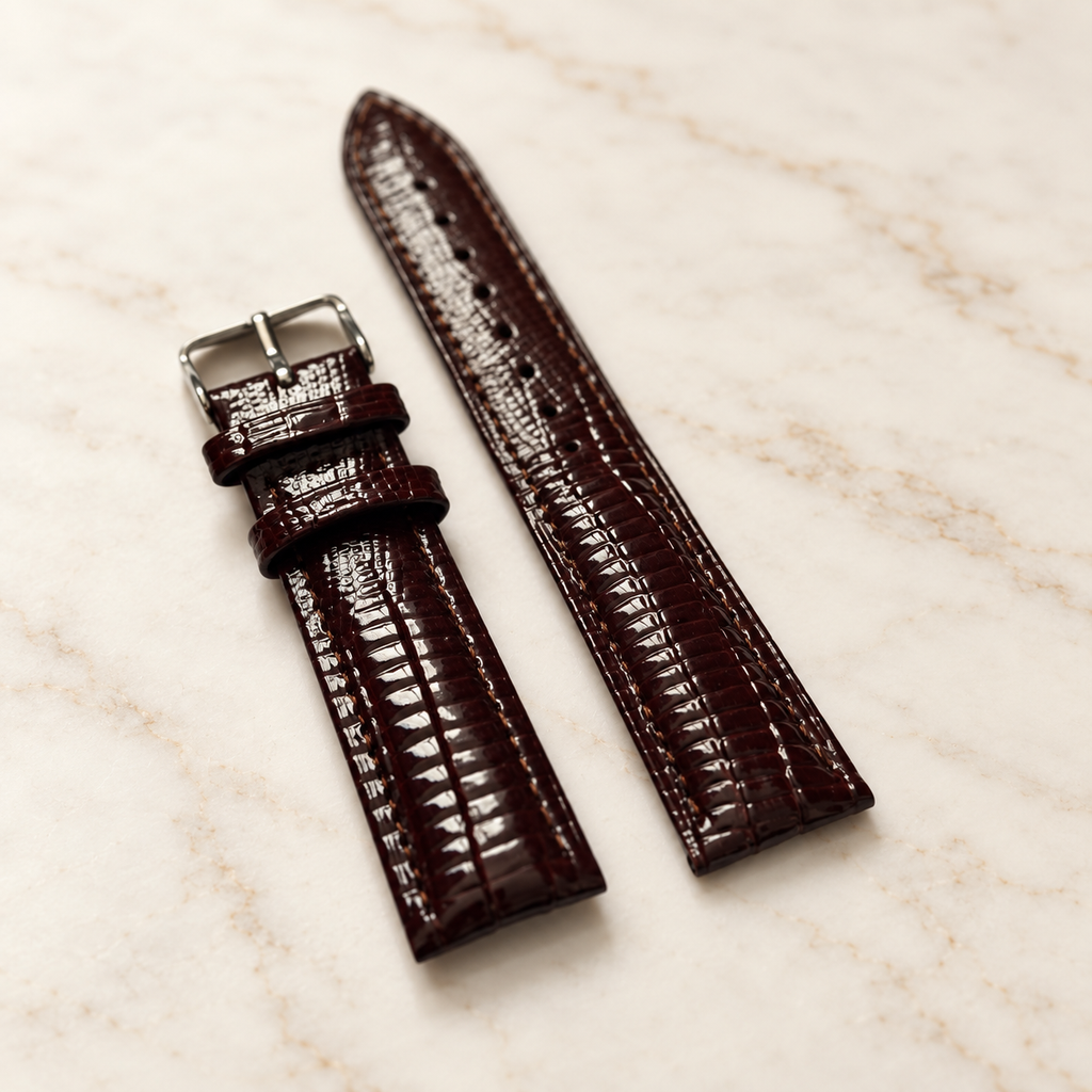 Bracelet de montre grain lézard marron – vue trois quarts
