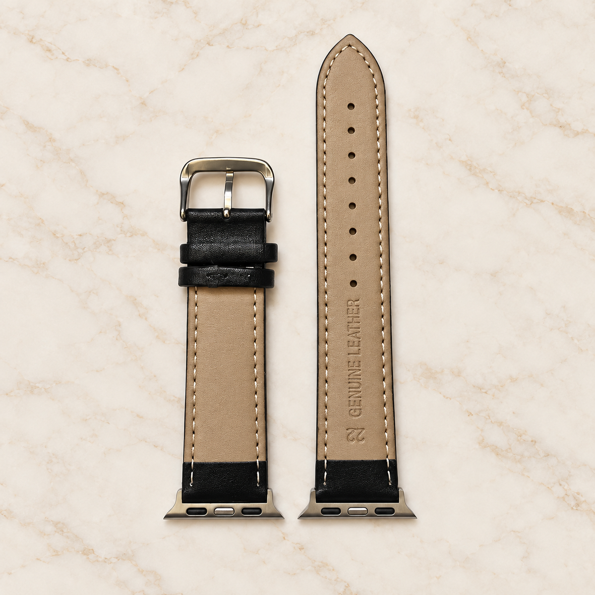 Verso beige du bracelet Apple Watch en cuir noir