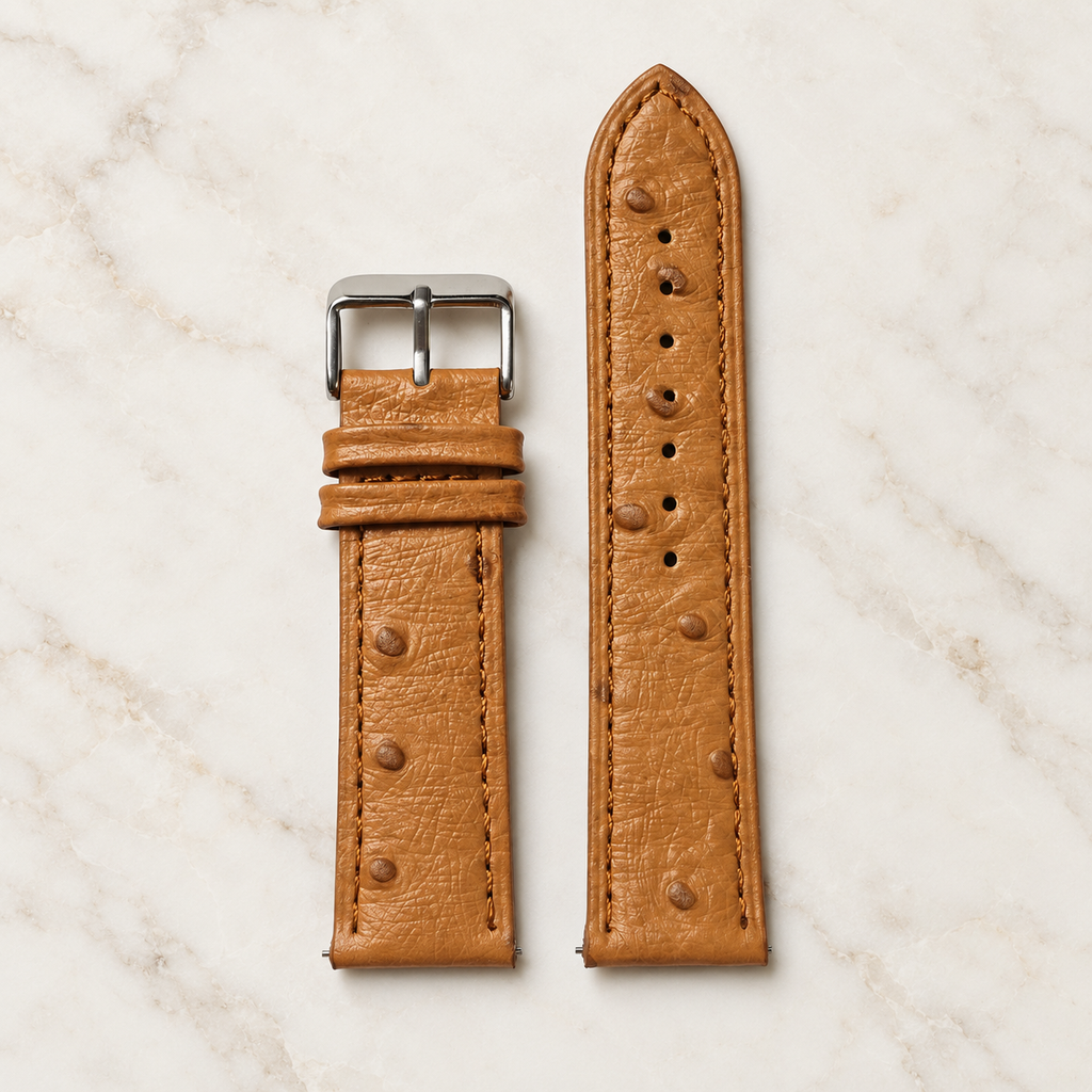 Bracelet de montre en cuir grain d’autruche camel 22 et 24 mm