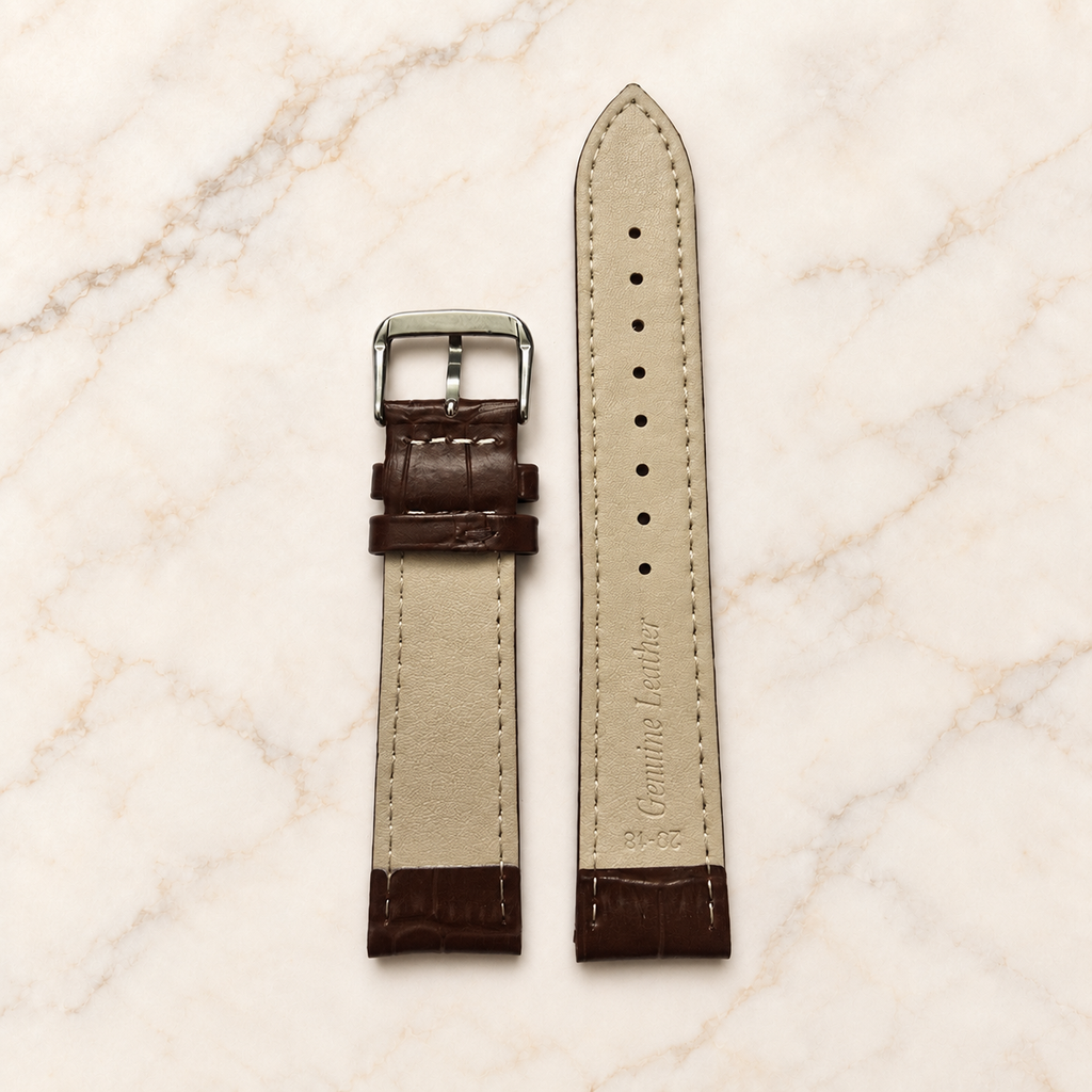 Bracelet de montre grain croco marron – doublure claire