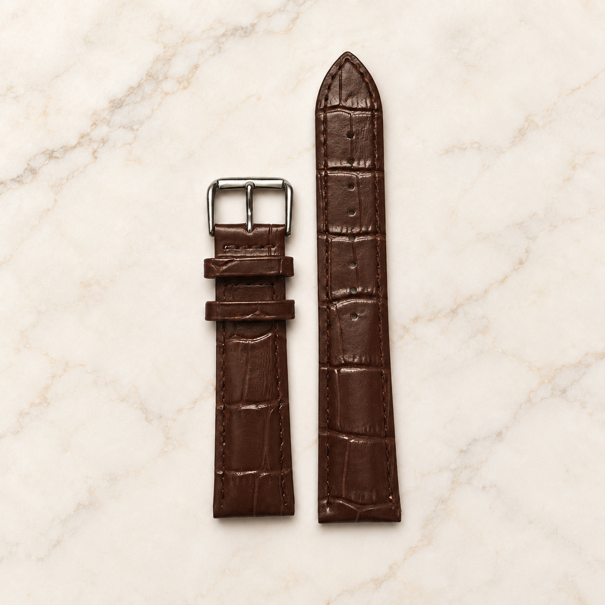 Bracelet de montre en cuir grain croco marron Maison Lortier – vue de face
