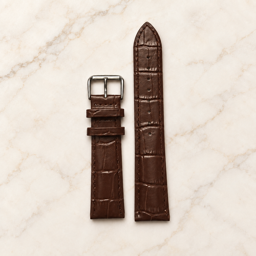 Bracelet de montre en cuir grain croco marron Maison Lortier – vue de face