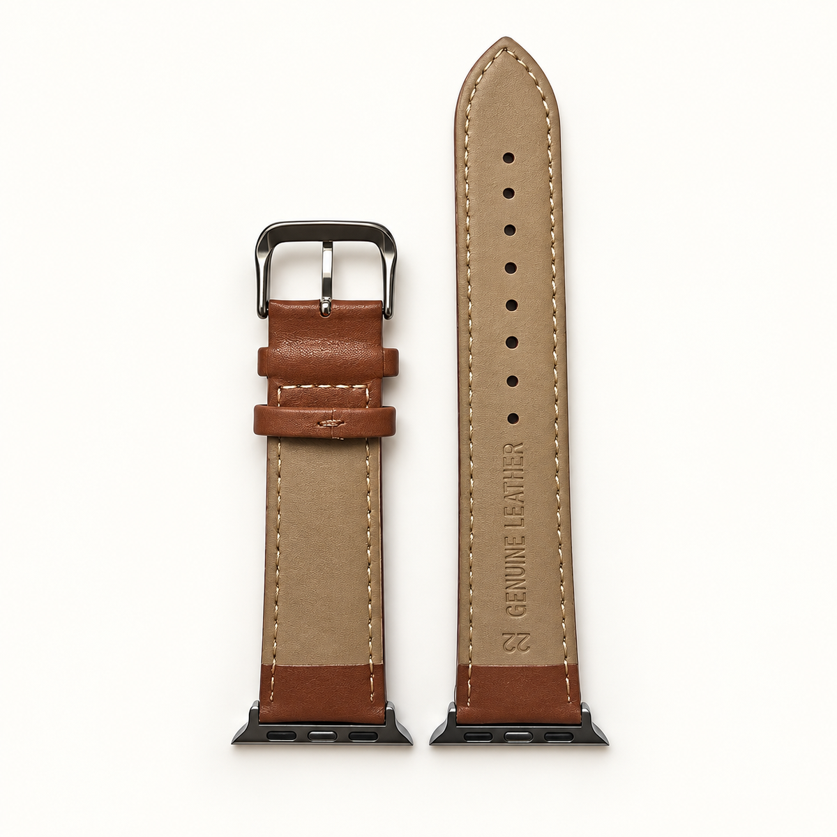 Verso du bracelet Apple Watch en cuir véritable marron